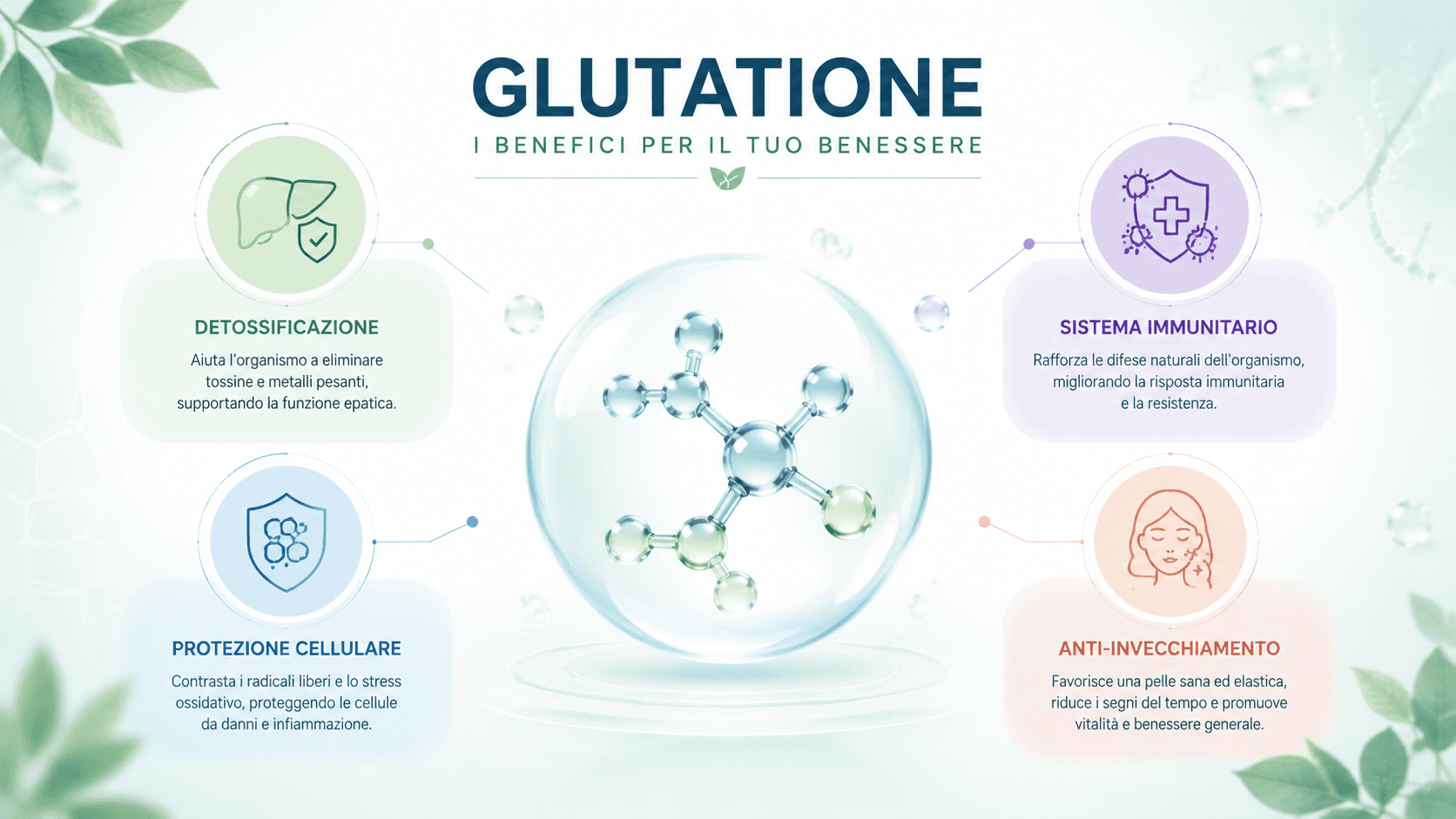 Schema dei benefici del glutatione per l'organismo umano